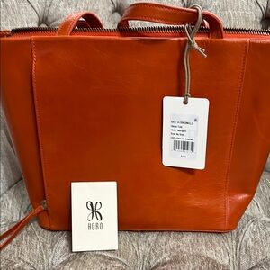 HOBO Orange Leather Hobo Bag with Structured Design NWT